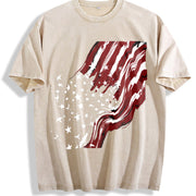 Wavy American Flag Vintage Washed T-Shirt in Beige