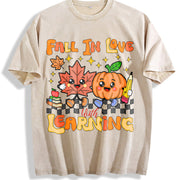 Retro Teacher Fall Vintage Washed T-Shirt in Beige