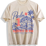 Psalm 1 Blessed Is the Man Christian Faith Tree Nature Vintage Washed T-Shirt in Beige