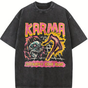 Karma Nobody Can Run Skull Sleeveless Tank Vintage Washed T-Shirt in Black