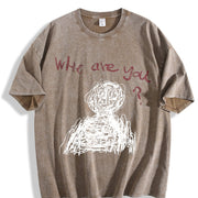 Who Are You Vintage Washed T-Shirt in Brown
