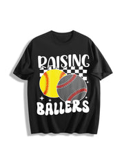 Retro Softball Baseball Cotton T-Shirt in Black
