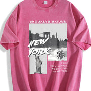 New York City Brooklyn Bridge Vintage Washed T-Shirt in Red