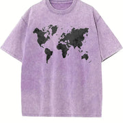 World Map Vintage Washed T-Shirt in Purple
