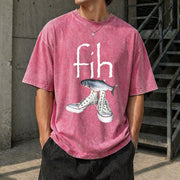 Fih Shoes Fish Misspelled Fish Meme Fih Calling Humor Vintage Washed T-Shirt in Red