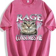 Rage Consumes Me Cat Vintage Washed T-Shirt in Red