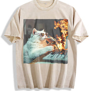 Battle Movie Batik Retro Brand Vintage Washed T-Shirt in Beige