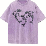 Dolphins 90s Tattoo Vintage Washed T-Shirt in Purple
