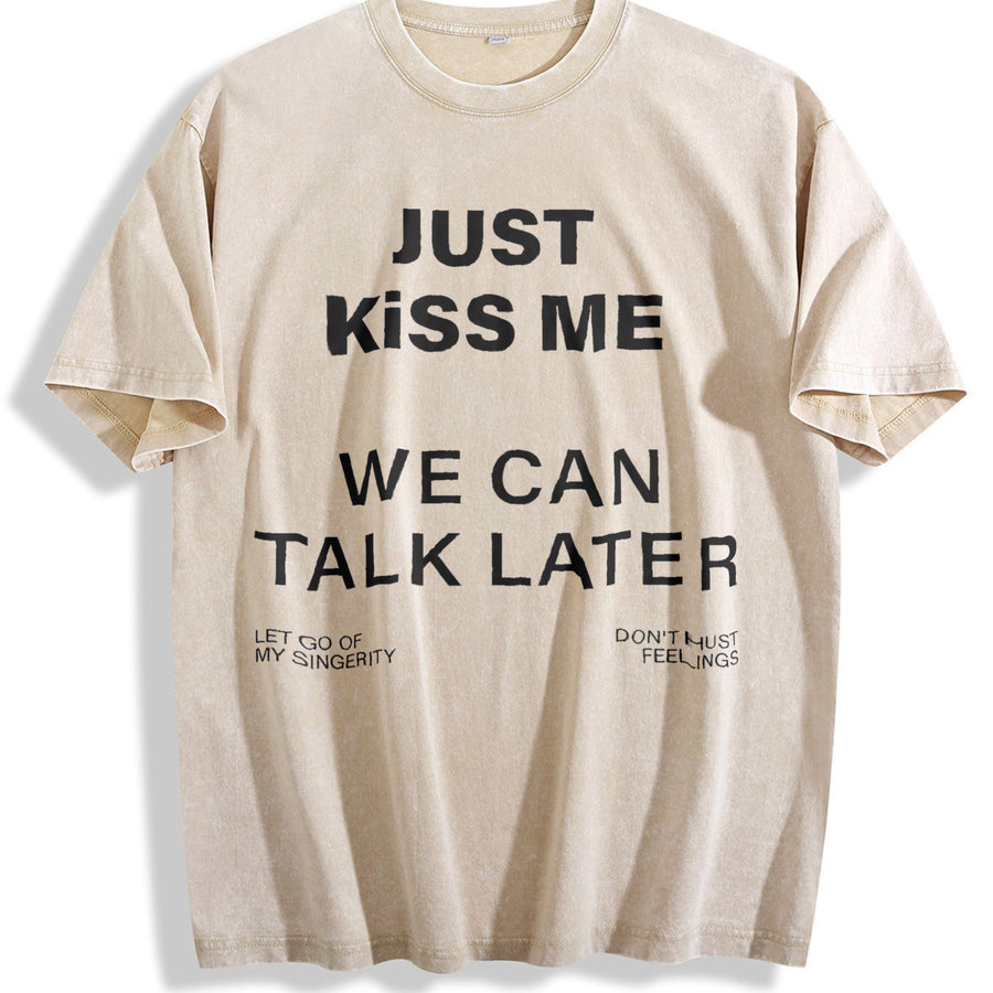 Just We Can Talk Later Vintage Washed T-Shirt in Beige