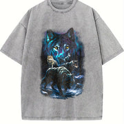 Wolf Pack Classic 90s Vintage Washed T-Shirt in Gray