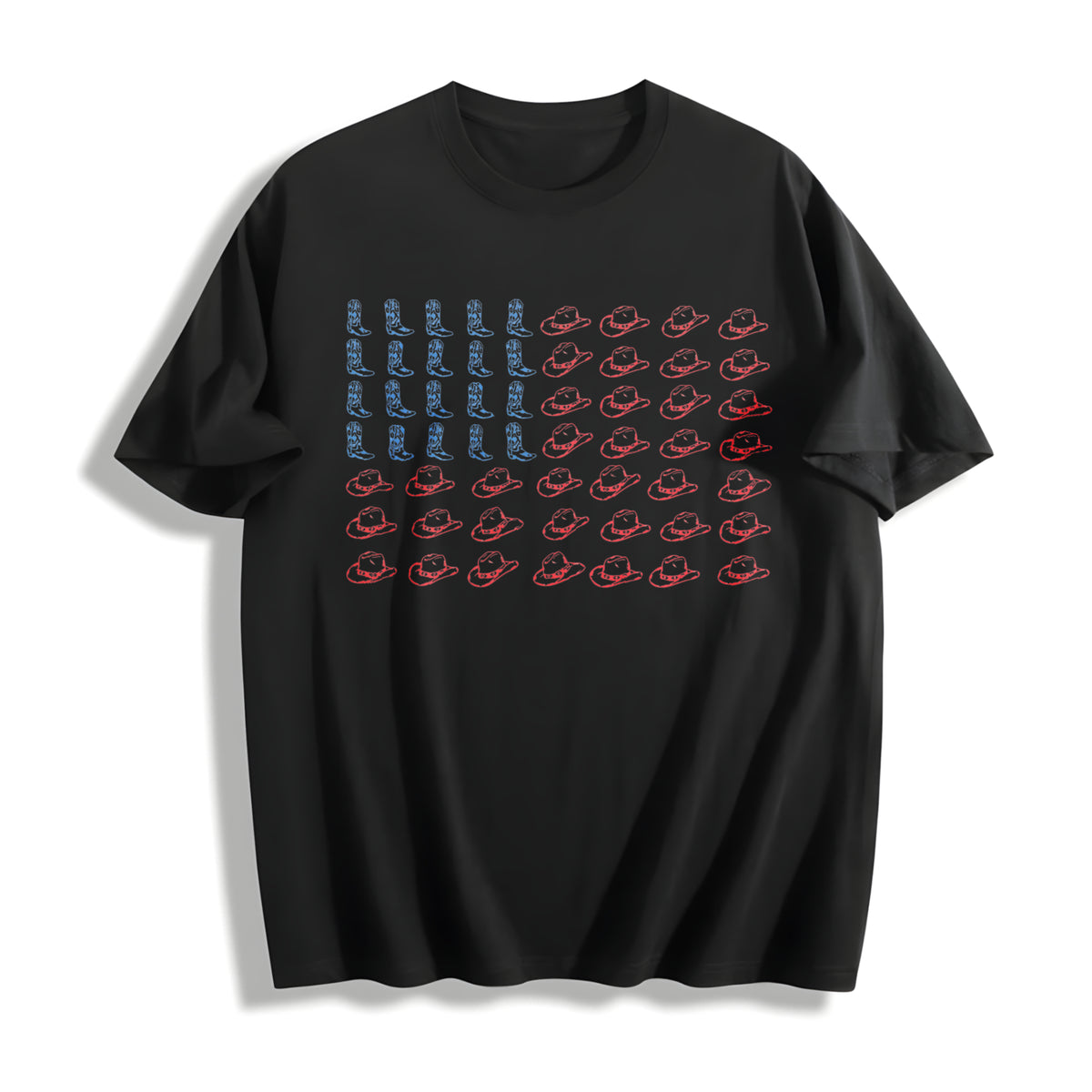 Retro American Cowboy Cotton T-Shirt in Black