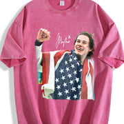 Jack Hughes USA Hockey vintage washed oversized T-shirt in Red