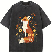 Fox Fashionable Vintage Washed T-Shirt in Black
