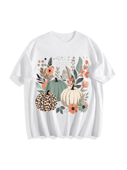 Boho Pumpkins Fall Cotton T-Shirt in White