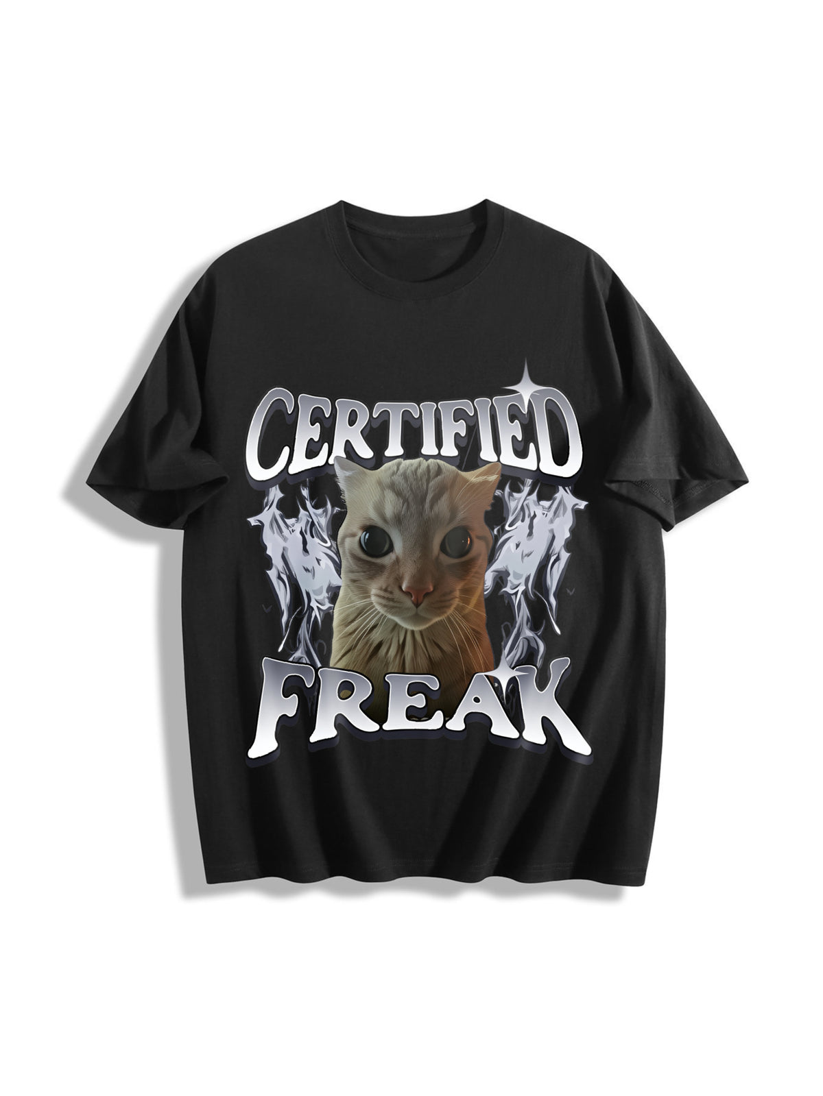 Certified Freak Cat Meme Cotton T-Shirt in Black