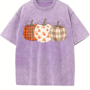 Boho Fall Pumpkin Cute Autumn Vintage Washed T-Shirt in Purple