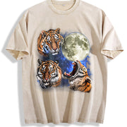 Tigers in Galaxy Retro Tiger Moon Vintage Washed T-Shirt in Beige