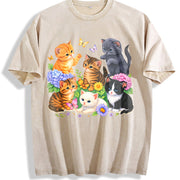 Cute Kitten Cat Lover Vintage Washed T-Shirt in Beige