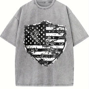 For the Urban Explorer & Grunge Fan: Distressed Shield Vintage Washed T-Shirt in Gray