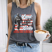 Land of the Free Because of the Brave America Women's Color Cotton Tank Top in Gray