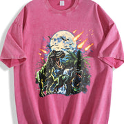 Dinosaur 90s Retro T-rex & Raptor Vintage Washed T-Shirt in Red