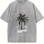 Santa Barbara California Palm Tree vintage washed oversized T-shirt in Gray