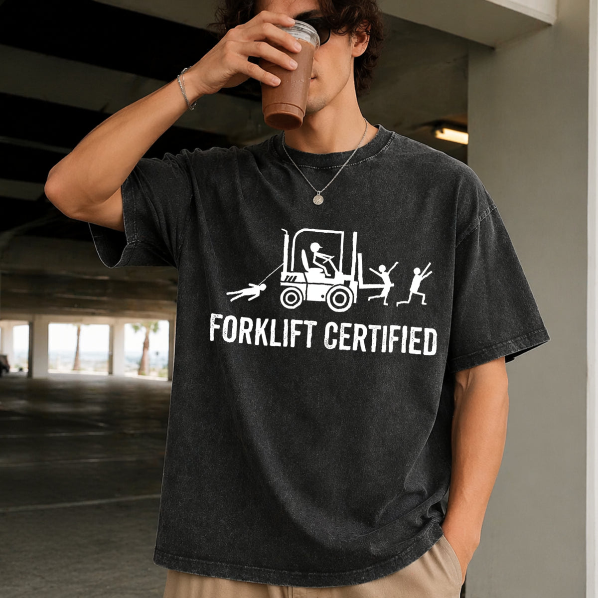 Forklift Certified Vintage Washed T-Shirt in Black