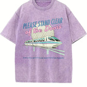 Monorail Inspired Please Stand Clear of the Doors Vintage Washed T-Shirt in Purple