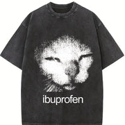Hilarious Ibuprofen Cat: Wildly Awkward Comedy Vintage Washed T-Shirt in Black