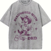Retro Goose Diagnosed with Slay-dhd Vintage Washed T-Shirt in Gray