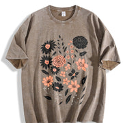 Pressed Flowers Botanical Floral Vintage Washed T-Shirt in Brown