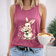 Easter Bunny Tank Sleeveless Women's Color Cotton Tank Top in Red