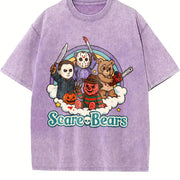 Halloween Scary Care Scare Bears Vintage Washed T-Shirt in Purple