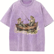 Two Frogs Fishing 90s Vintage Washed T-Shirt in Purple
