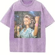 Angry Glam Doll Raising a Fist Vintage Washed T-Shirt in Purple