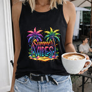 2025 European and American Letter Tank Women's Color Cotton Tank Top in Black