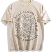 Radicalized by Basic Decency Floral Bird Vintage Washed T-Shirt in Beige