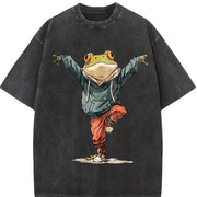 Ladies' Frog Spread Wings Vintage Washed T-Shirt in Black