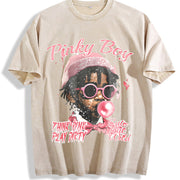Pink with a Playful Vintage Washed T-Shirt in Beige