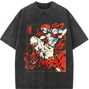 Akaza Upper Moon 3 Demon Slayer Infinity Castle Arc vintage washed oversized T-shirt in Black