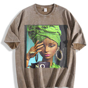 No Mug Headwrap Glam Doll Vintage Washed T-Shirt in Brown