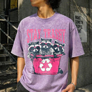 Stay Trashy Black with Pink Raccoon & Bin Vintage Washed T-Shirt in Purple