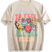 It's Okay to Feel All the Feels Vintage Washed T-Shirt in Beige