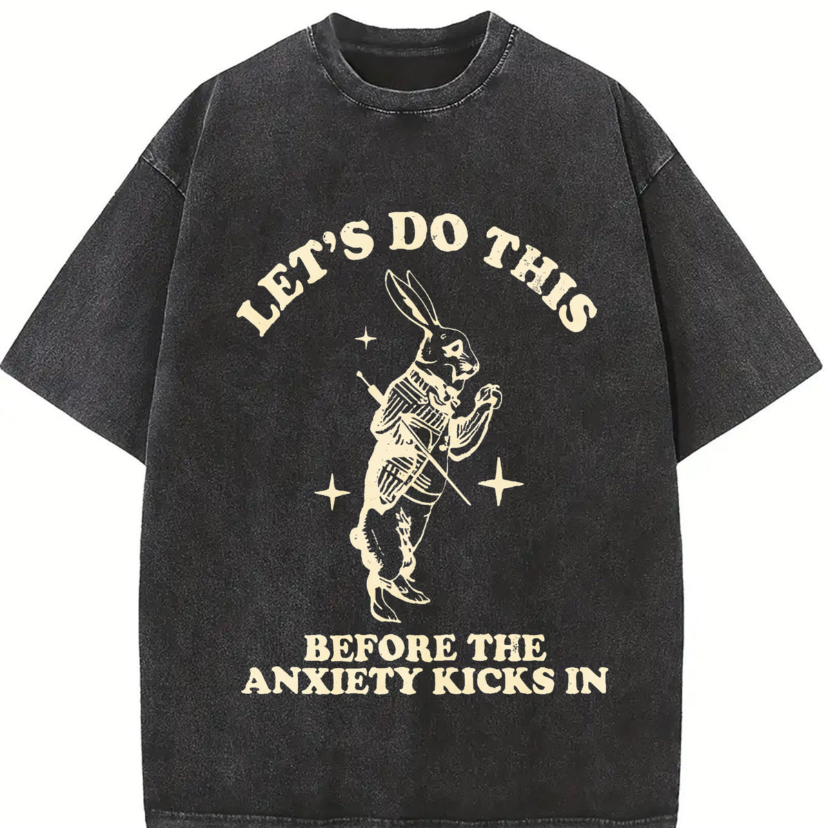 Let's Do this Before Anxiety Kicks In Rabbit vintage washed oversized T-shirt in Black