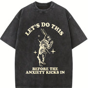 Let's Do this Before Anxiety Kicks In Rabbit vintage washed oversized T-shirt in Black