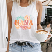 Mama Floral Crew-neck Sleeveless Vest Outdoor Women's Color Cotton Tank Top in White