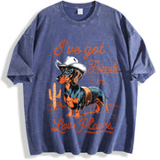 I've Got Friends In Low Places Dachshund Wiener Dog vintage washed oversized T-shirt in Blue