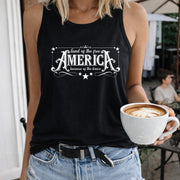 4th of July America Land of the Free Because of the Brave Women's Color Cotton Tank Top in Black