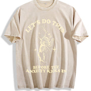 Let's Do this Before Anxiety Kicks In Rabbit vintage washed oversized T-shirt in Beige