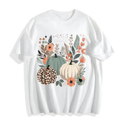 Boho Pumpkins Fall Cotton T-Shirt in White
